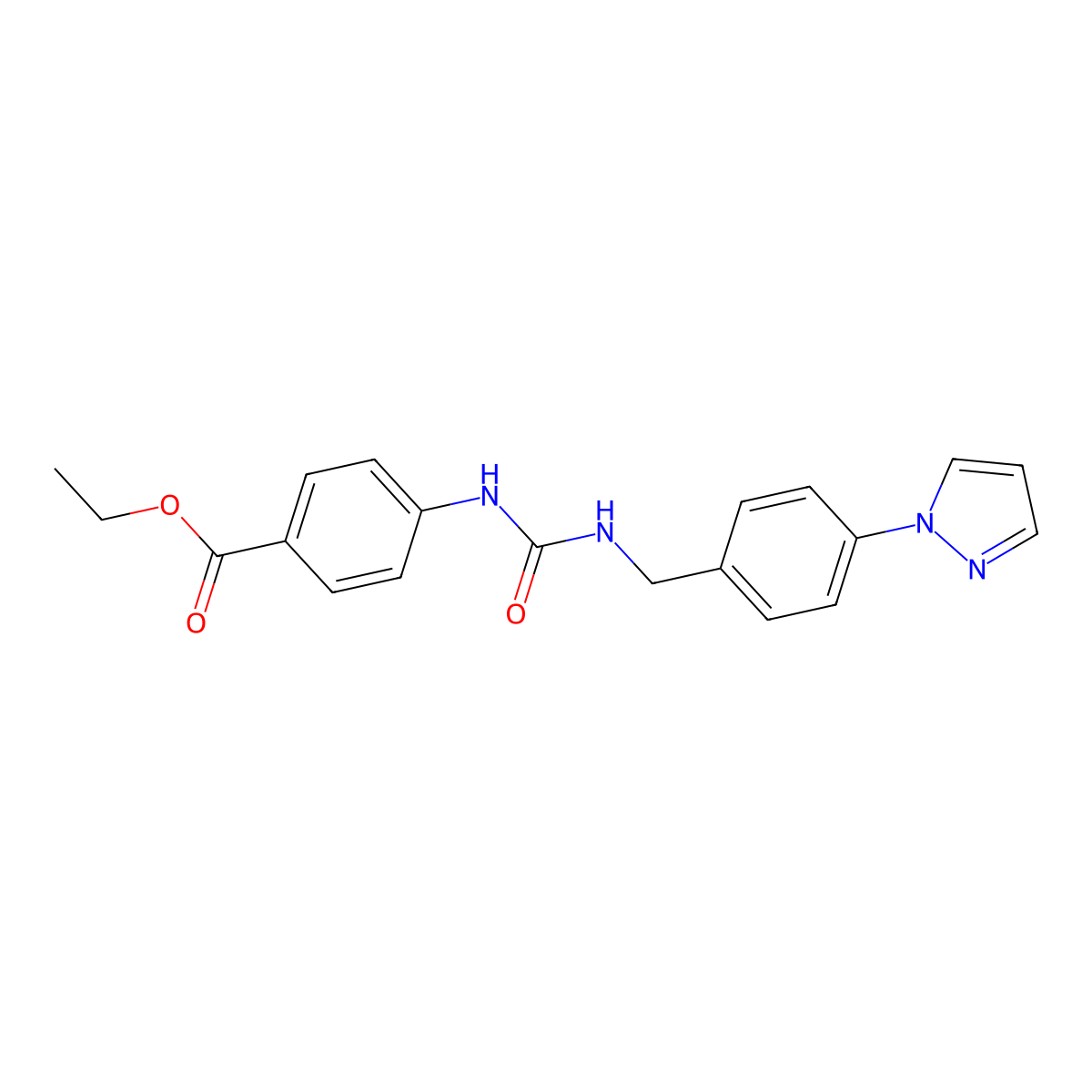 Ethyl 4-[(4-pyrazol-1-ylphenyl)methylcarbamoylamino]benzoate molecular structure, CAS 1005883-72-6
