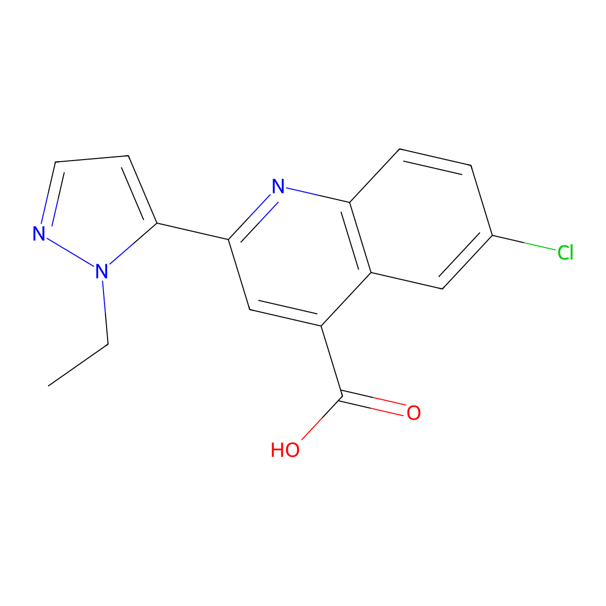 6-chloro-2-(1-ethyl-1H-pyrazol-5-yl)quinoline-4-carboxylic acid molecular structure, CAS 1005886-65-6