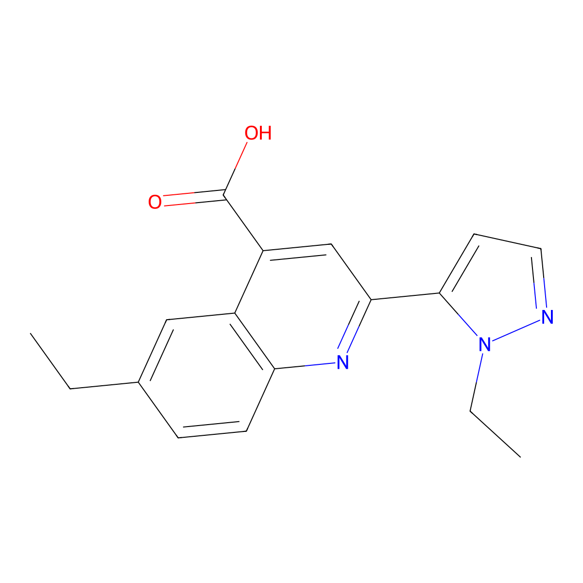 6-ethyl-2-(1-ethyl-1H-pyrazol-5-yl)quinoline-4-carboxylic acid molecular structure, CAS 1005886-88-3