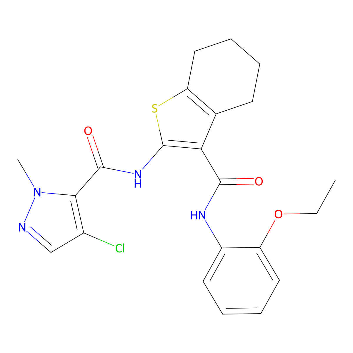 4-chloro-N-{3-[(2-ethoxyphenyl)carbamoyl]-4,5,6,7-tetrahydro-1-benzothiophen-2-yl}-1-methyl-1H-pyrazole-5-carboxamide molecular structure, CAS 1005887-11-5