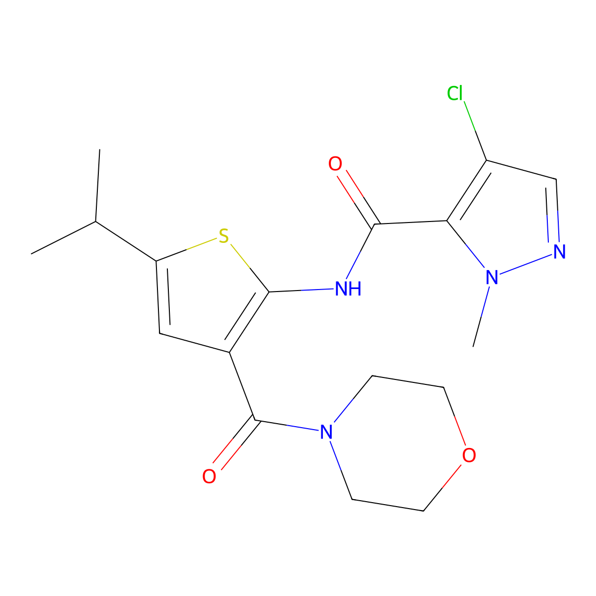 4-chloro-1-methyl-N-[3-(morpholin-4-ylcarbonyl)-5-(propan-2-yl)thiophen-2-yl]-1H-pyrazole-5-carboxamide molecular structure, CAS 1005888-13-0