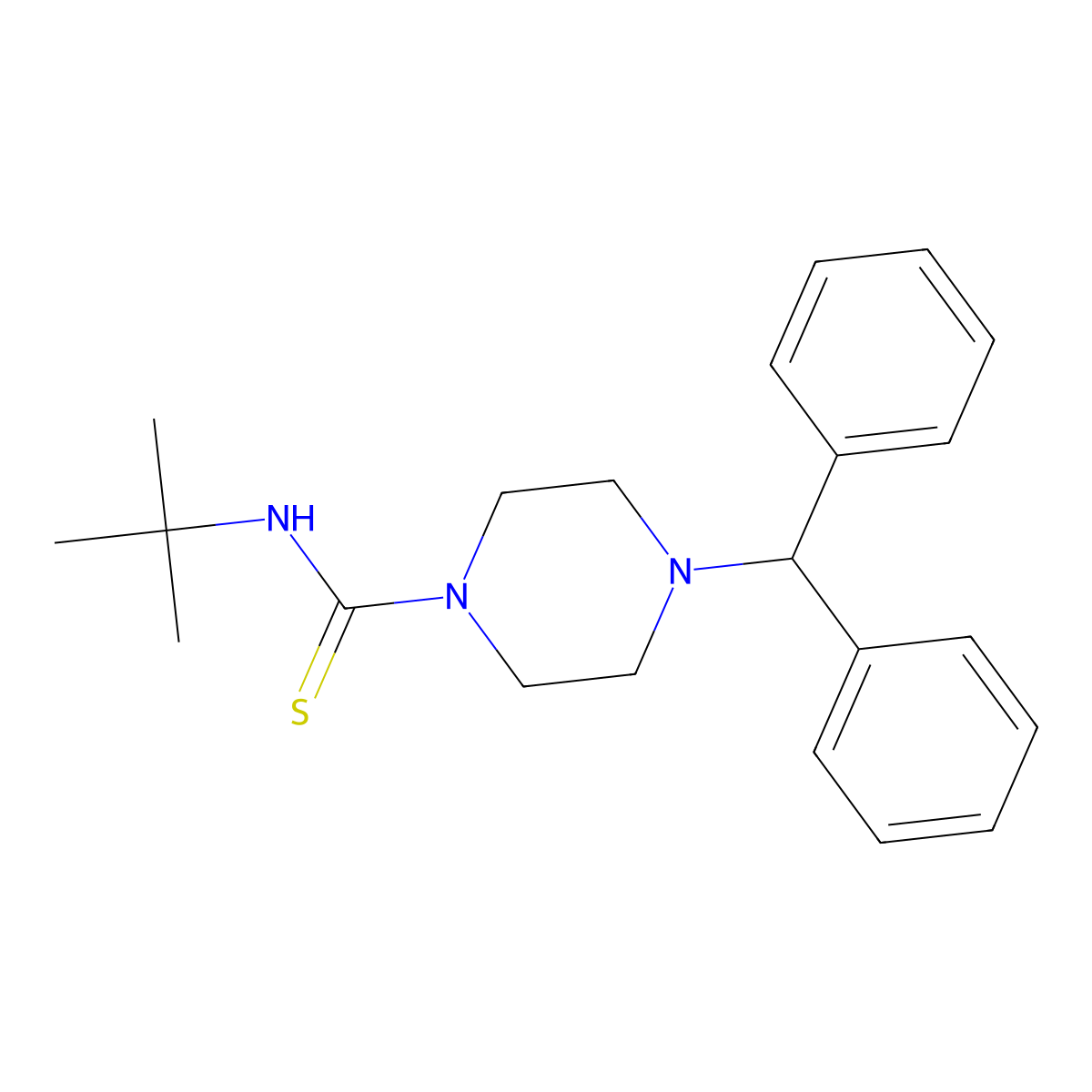 ((Tert-butyl)amino)(4-(diphenylmethyl)piperazinyl)methane-1-thione molecular structure, CAS 1005889-23-5