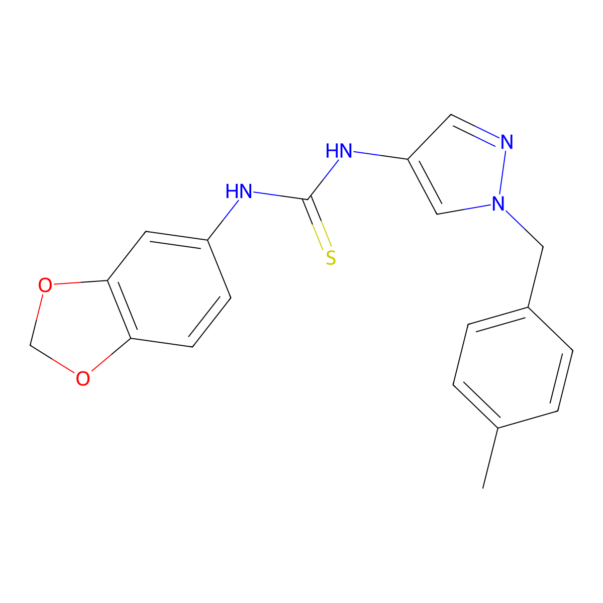 1-(1,3-benzodioxol-5-yl)-3-[1-(4-methylbenzyl)-1H-pyrazol-4-yl]thiourea molecular structure, CAS 1005898-71-4
