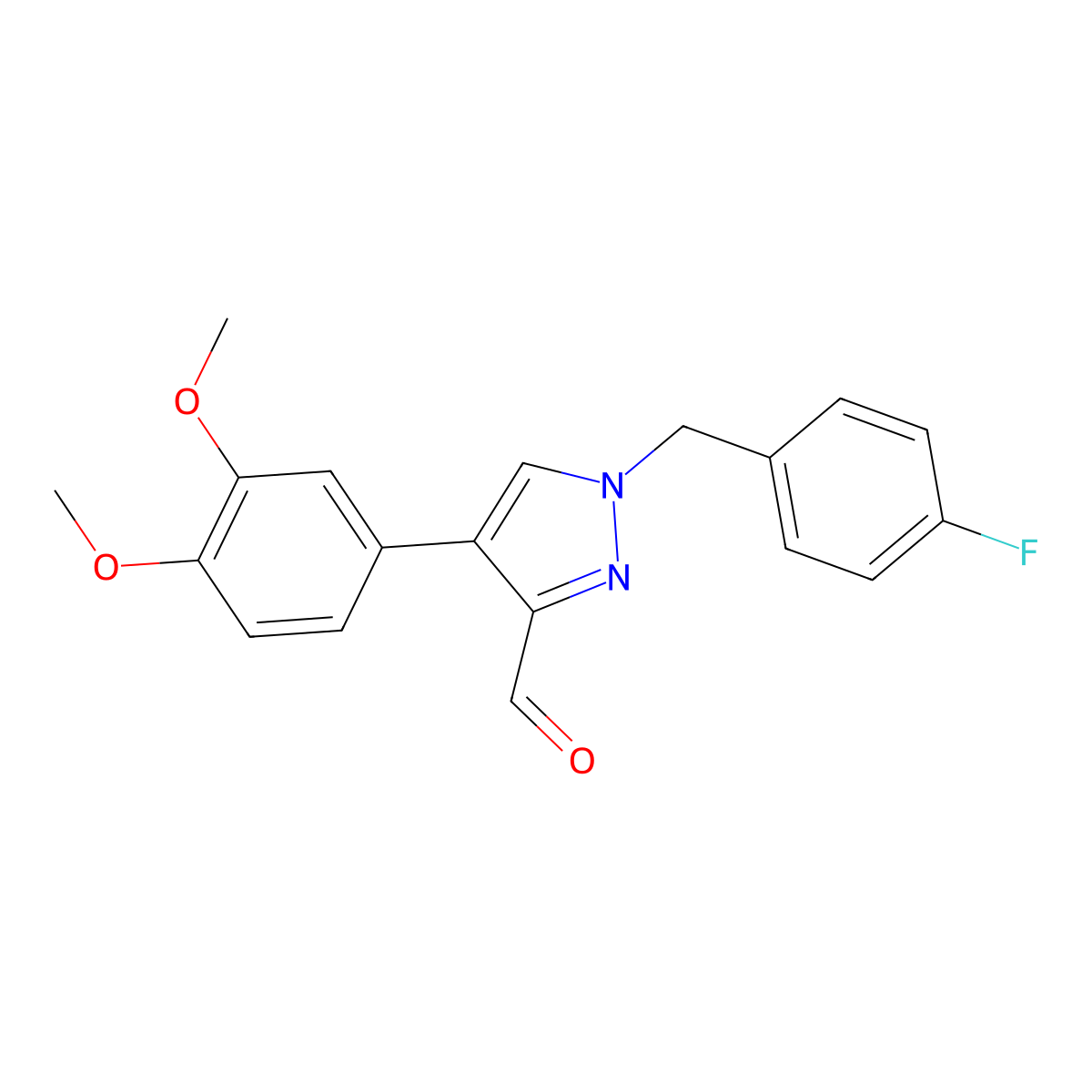 4-(3,4-Dimethoxyphenyl)-1-[(4-fluorophenyl)methyl]pyrazole-3-carbaldehyde molecular structure, CAS 1005907-51-6