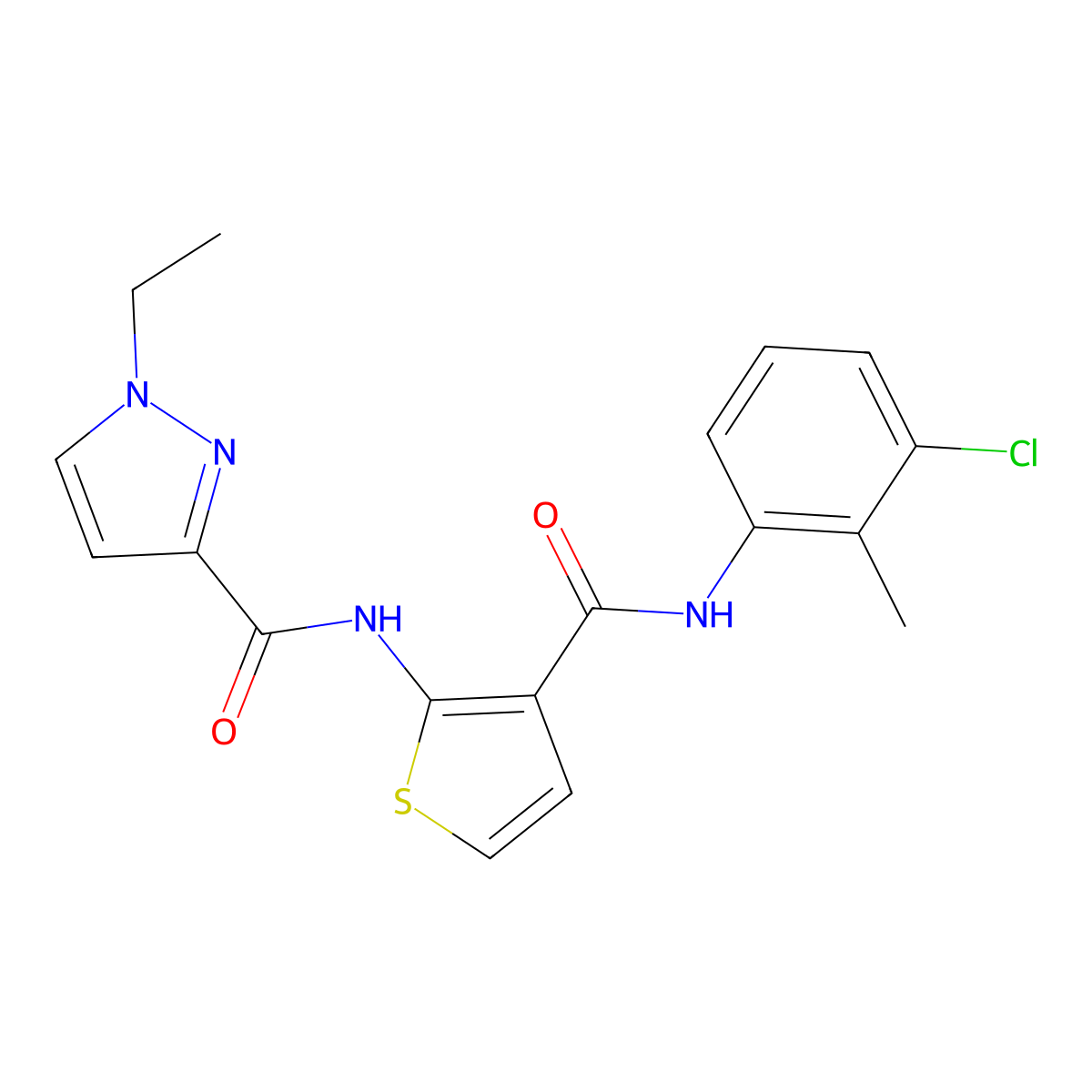 N-{3-[(3-chloro-2-methylphenyl)carbamoyl]thiophen-2-yl}-1-ethyl-1H-pyrazole-3-carboxamide molecular structure, CAS 1005908-90-6