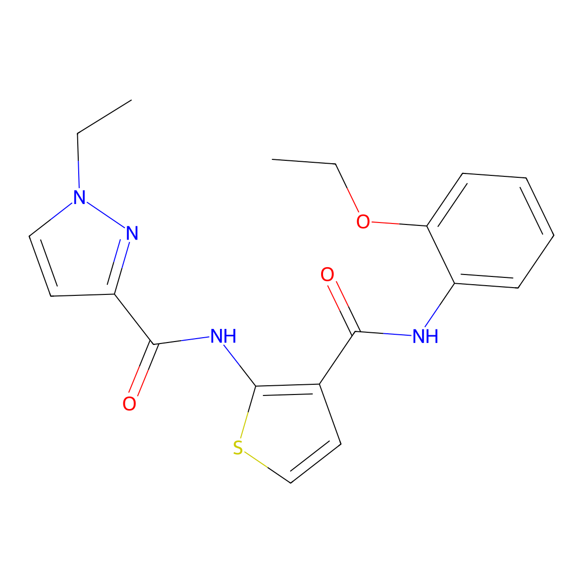 N-{3-[(2-ethoxyphenyl)carbamoyl]thiophen-2-yl}-1-ethyl-1H-pyrazole-3-carboxamide molecular structure, CAS 1005908-98-4
