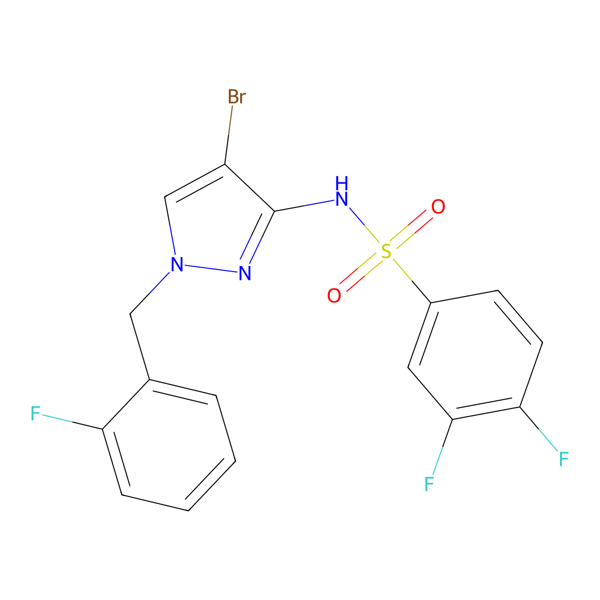 N-[4-bromo-1-(2-fluorobenzyl)-1H-pyrazol-3-yl]-3,4-difluorobenzenesulfonamide molecular structure, CAS 1005910-94-0