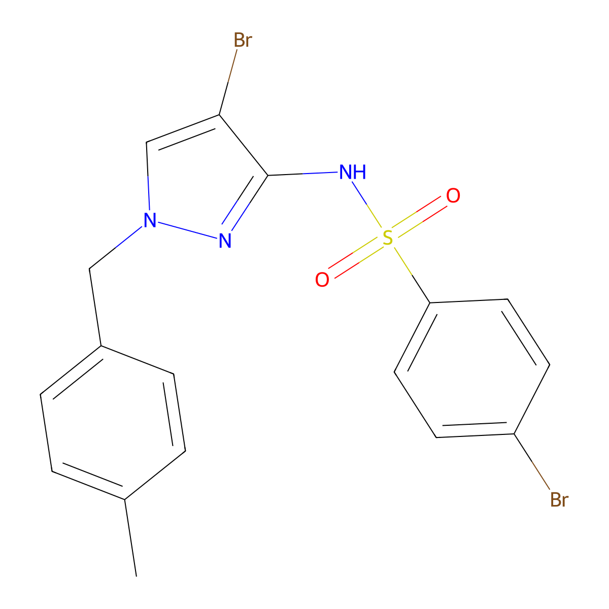 4-bromo-N-[4-bromo-1-(4-methylbenzyl)-1H-pyrazol-3-yl]benzenesulfonamide molecular structure, CAS 1005911-08-9