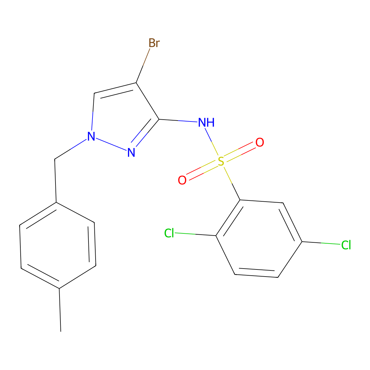 N-[4-bromo-1-(4-methylbenzyl)-1H-pyrazol-3-yl]-2,5-dichlorobenzenesulfonamide molecular structure, CAS 1005911-16-9