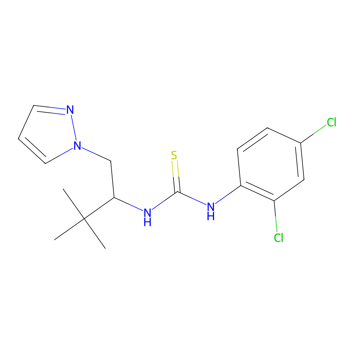 1-(2,4-dichlorophenyl)-3-[3,3-dimethyl-1-(1H-pyrazol-1-yl)butan-2-yl]thiourea molecular structure, CAS 1005911-61-4