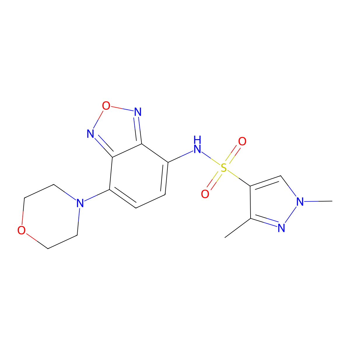 1,3-dimethyl-N-[7-(morpholin-4-yl)-2,1,3-benzoxadiazol-4-yl]-1H-pyrazole-4-sulfonamide molecular structure, CAS 1005912-47-9