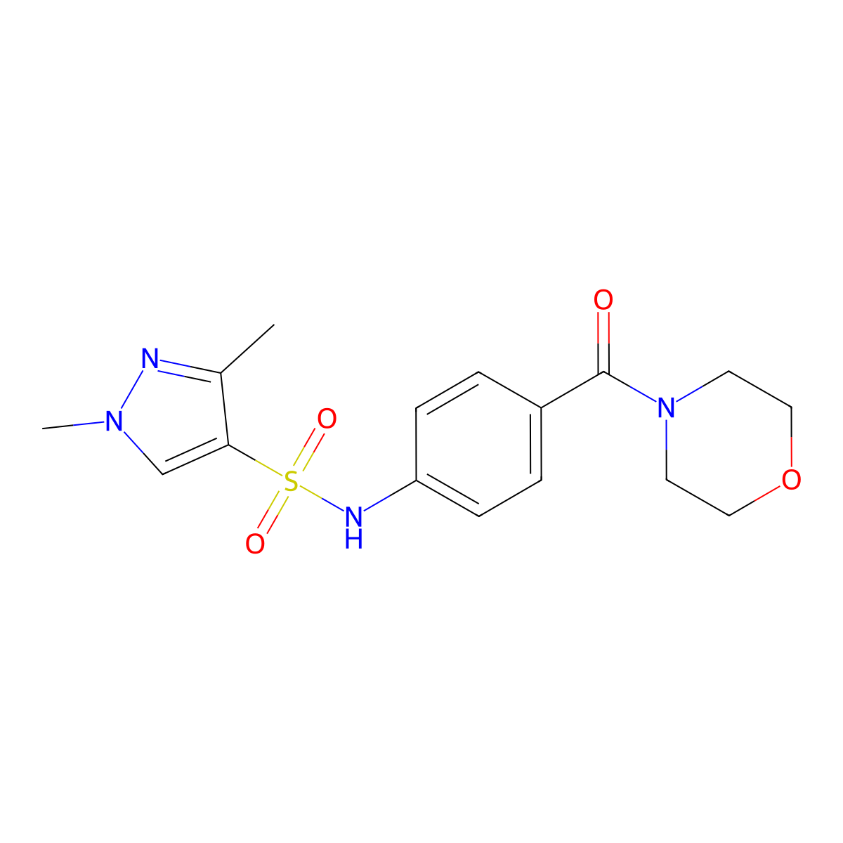 4-{[(1,3-Dimethylpyrazol-4-yl)sulfonyl]amino}phenyl morpholin-4-yl ketone molecular structure, CAS 1005912-86-6
