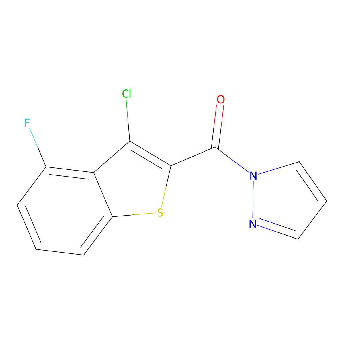 (3-chloro-4-fluoro-1-benzothiophen-2-yl)(1H-pyrazol-1-yl)methanone molecular structure, CAS 1005913-04-1