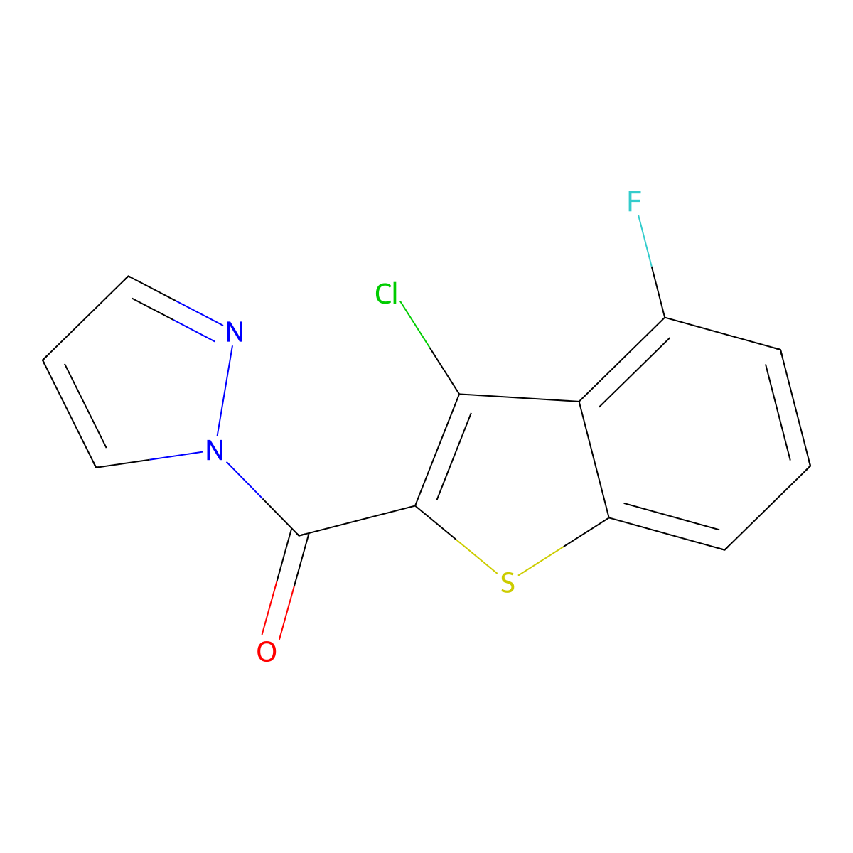 (3-chloro-4-fluoro-1-benzothiophen-2-yl)(1H-pyrazol-1-yl)methanone molecular structure, CAS 1005913-04-1