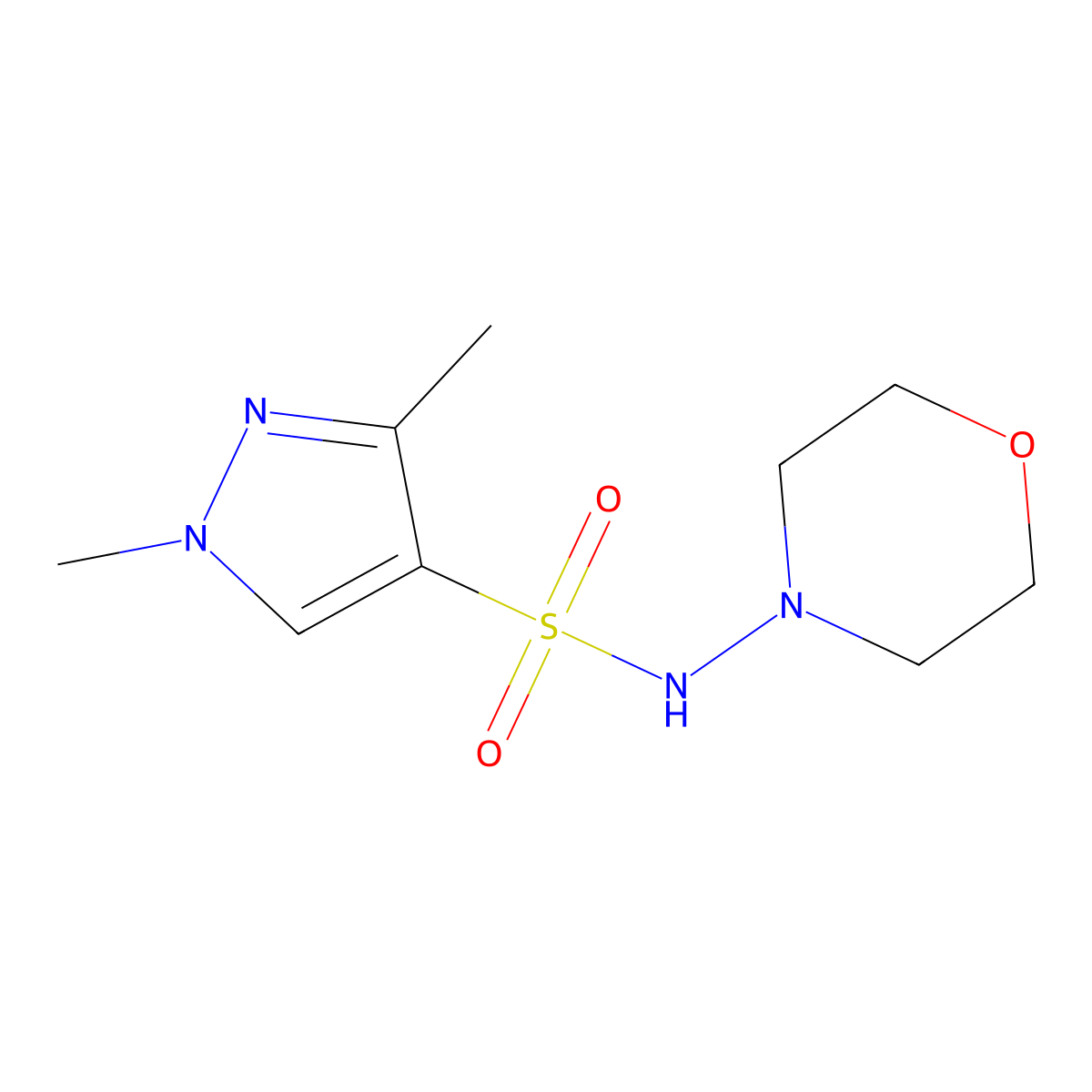 1,3-dimethyl-N-(morpholin-4-yl)-1H-pyrazole-4-sulfonamide molecular structure, CAS 1005913-22-3