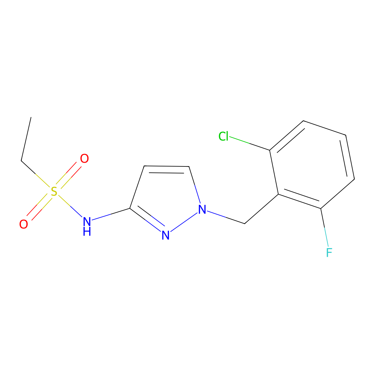 {1-[(2-Chloro-6-fluorophenyl)methyl]pyrazol-3-yl}(ethylsulfonyl)amine molecular structure, CAS 1005913-42-7