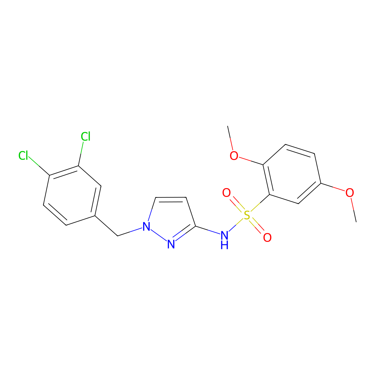 N-[1-(3,4-dichlorobenzyl)-1H-pyrazol-3-yl]-2,5-dimethoxybenzenesulfonamide molecular structure, CAS 1005913-58-5