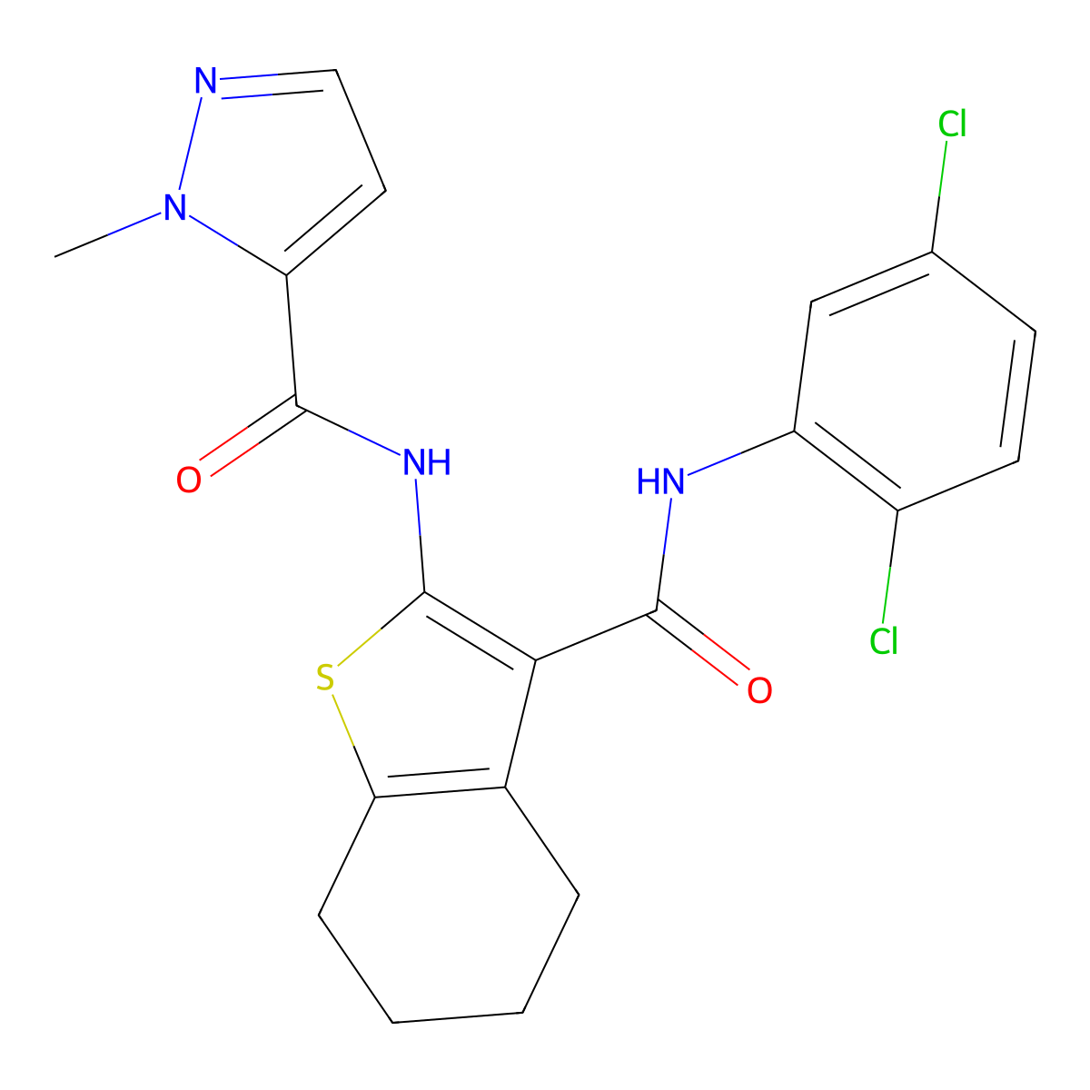 N-{3-[(2,5-dichlorophenyl)carbamoyl]-4,5,6,7-tetrahydro-1-benzothiophen-2-yl}-1-methyl-1H-pyrazole-5-carboxamide molecular structure, CAS 1005914-12-4