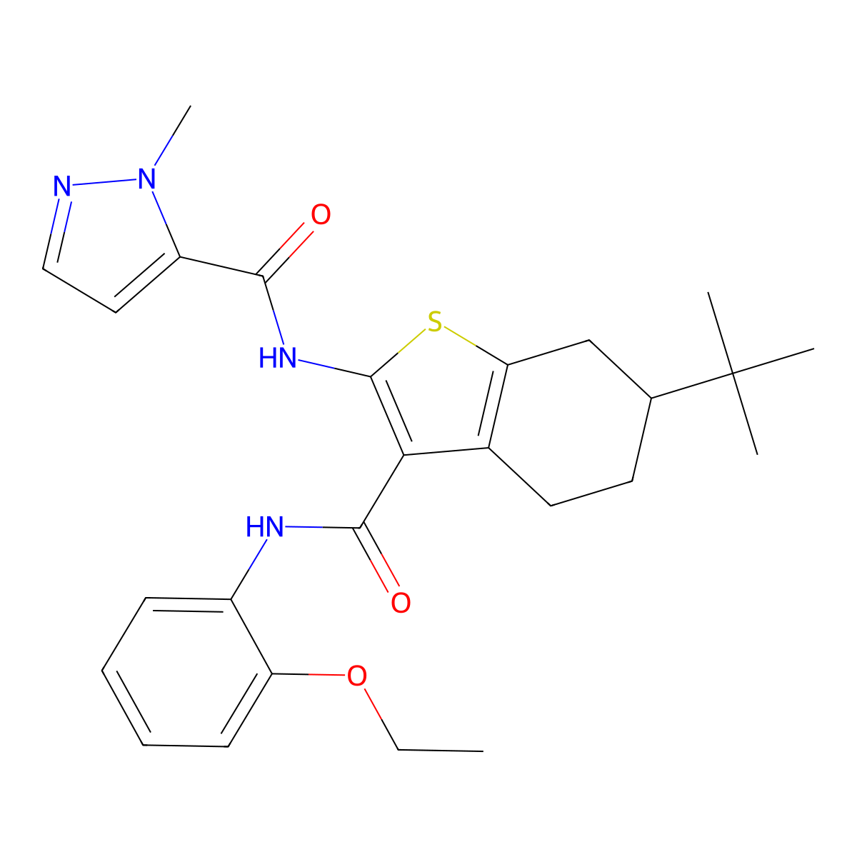 N-{6-tert-butyl-3-[(2-ethoxyphenyl)carbamoyl]-4,5,6,7-tetrahydro-1-benzothiophen-2-yl}-1-methyl-1H-pyrazole-5-carboxamide molecular structure, CAS 1005914-66-8