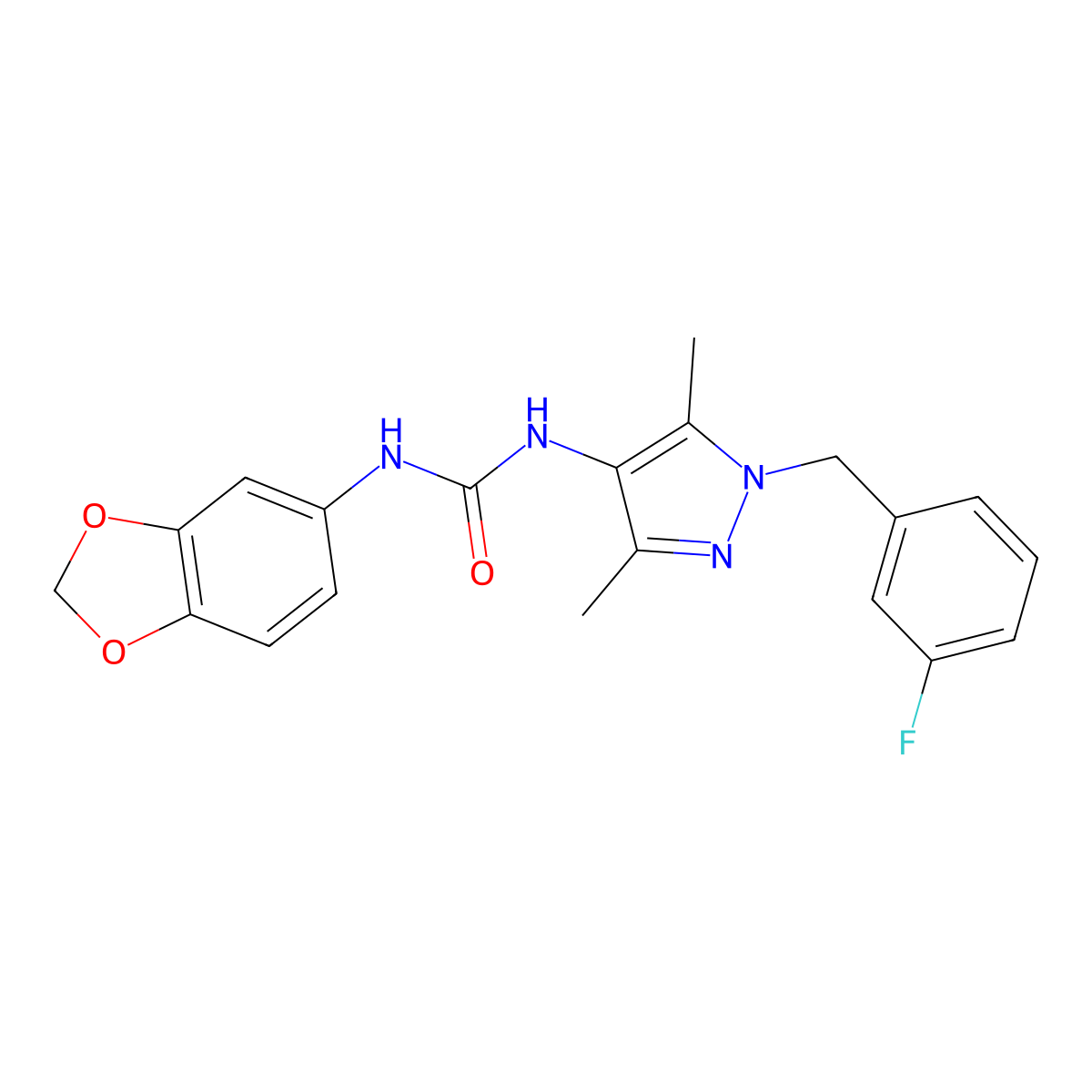 1-(1,3-benzodioxol-5-yl)-3-[1-(3-fluorobenzyl)-3,5-dimethyl-1H-pyrazol-4-yl]urea molecular structure, CAS 1005915-40-1