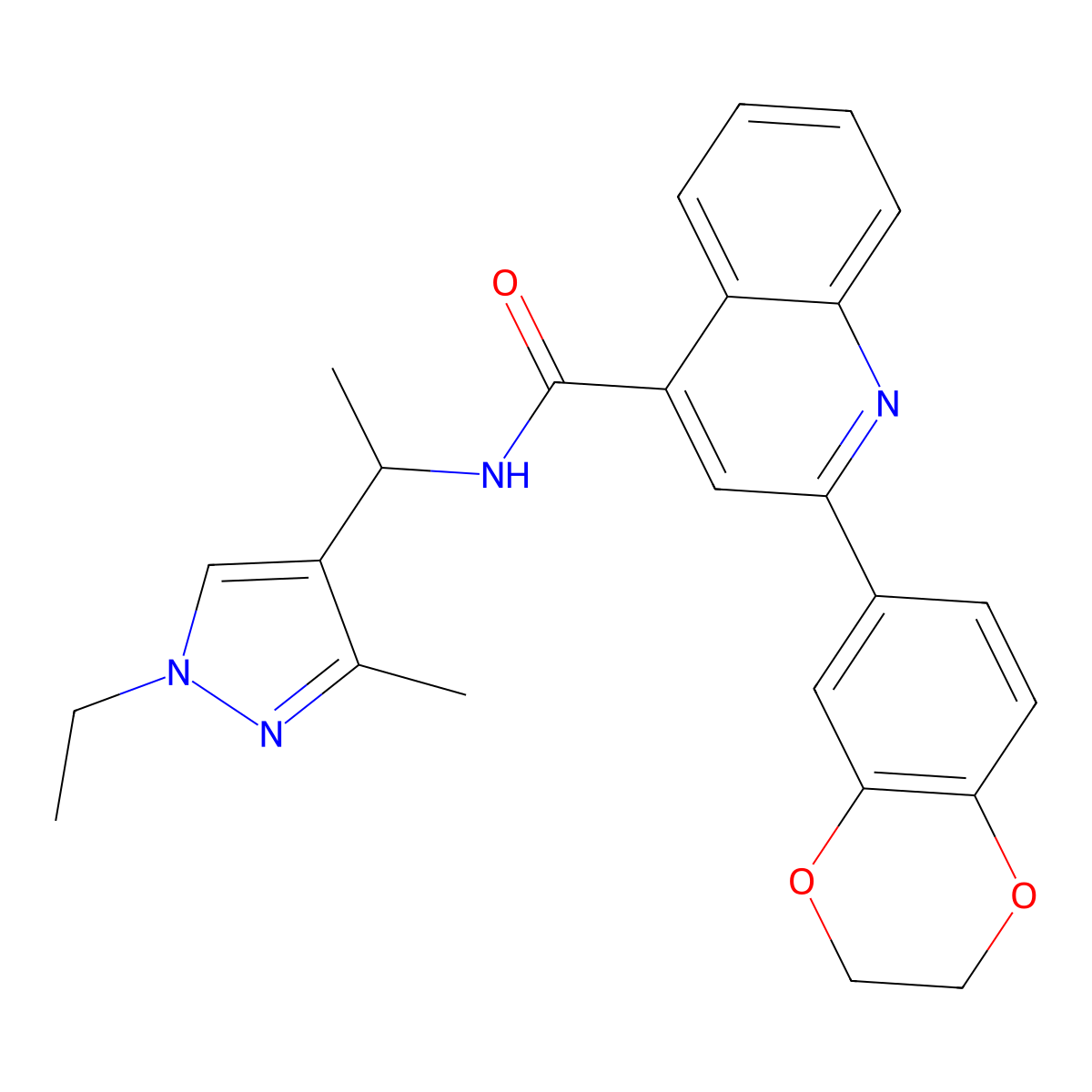 2-(2,3-dihydro-1,4-benzodioxin-6-yl)-N-[1-(1-ethyl-3-methyl-1H-pyrazol-4-yl)ethyl]quinoline-4-carboxamide molecular structure, CAS 1005916-28-8