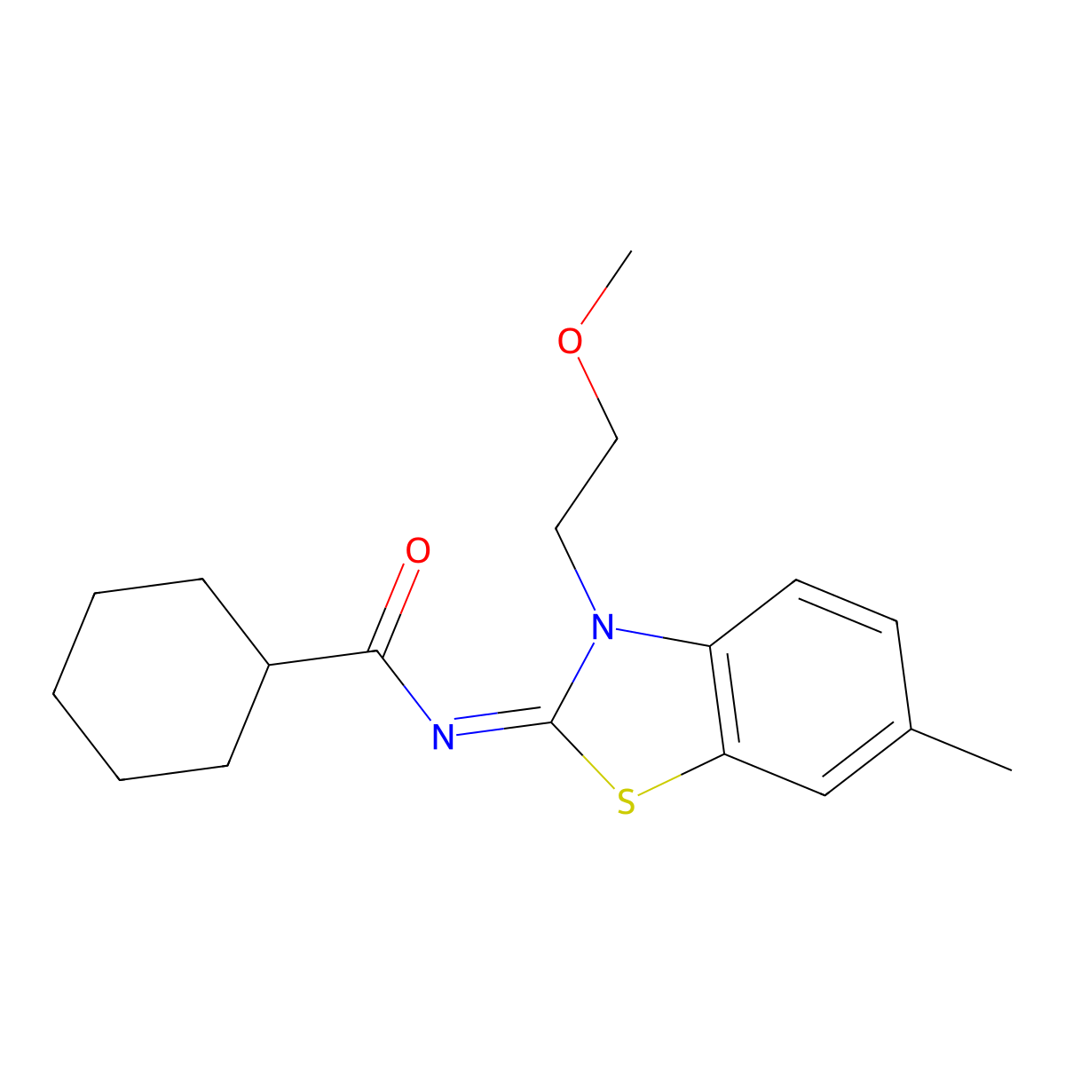 (Z)-N-(3-(2-methoxyethyl)-6-methylbenzo[d]thiazol-2(3H)-ylidene)cyclohexanecarboxamide molecular structure, CAS 1005933-27-6