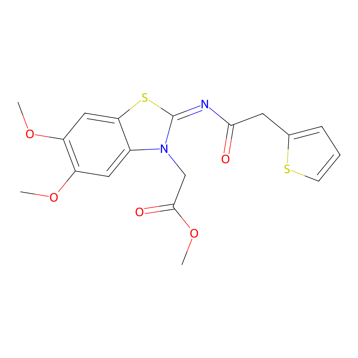 (E)-methyl 2-(5,6-dimethoxy-2-((2-(thiophen-2-yl)acetyl)imino)benzo[d]thiazol-3(2H)-yl)acetate molecular structure, CAS 1005934-38-2