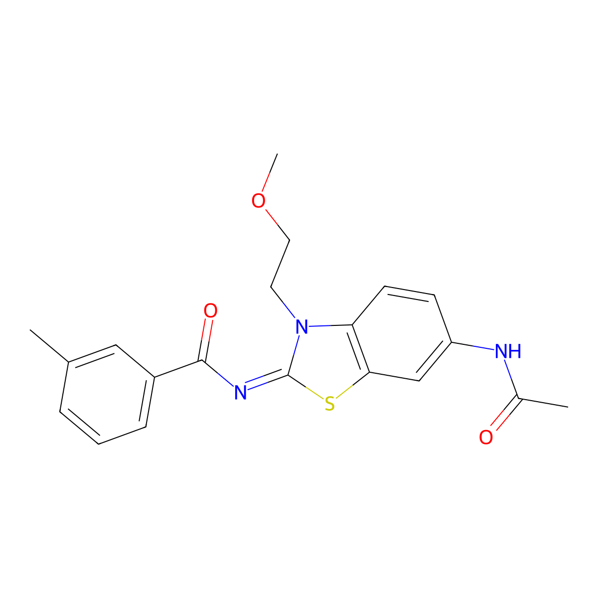 (Z)-N-(6-acetamido-3-(2-methoxyethyl)benzo[d]thiazol-2(3H)-ylidene)-3-methylbenzamide molecular structure, CAS 1005934-82-6