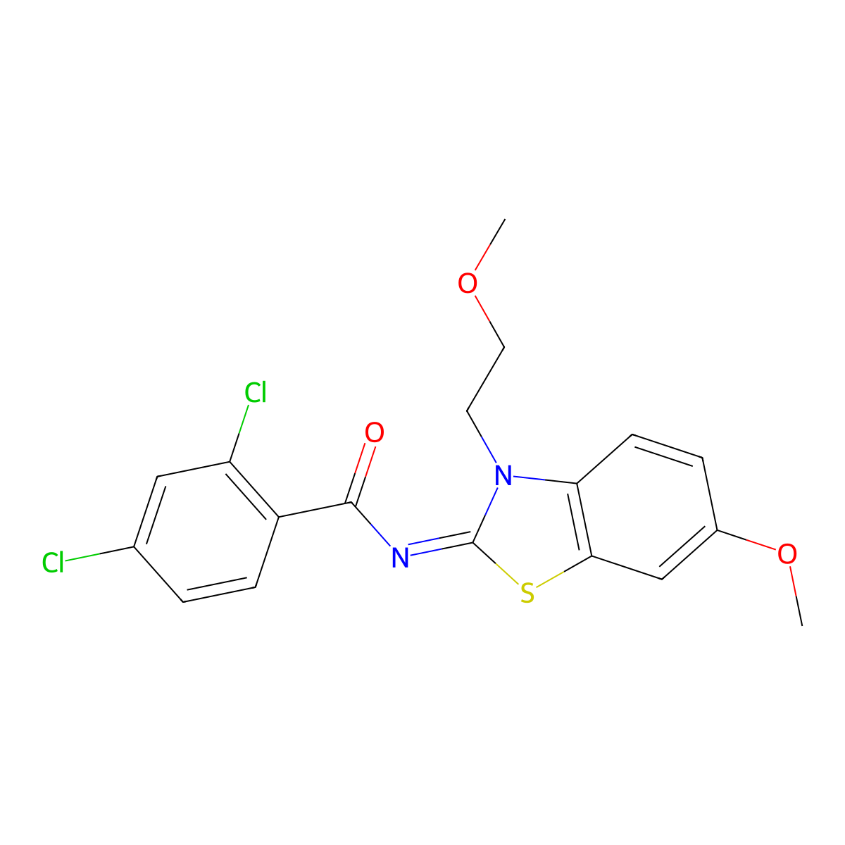 2,4-dichloro-N-[6-methoxy-3-(2-methoxyethyl)-1,3-benzothiazol-2-ylidene]benzamide molecular structure, CAS 1005936-37-7