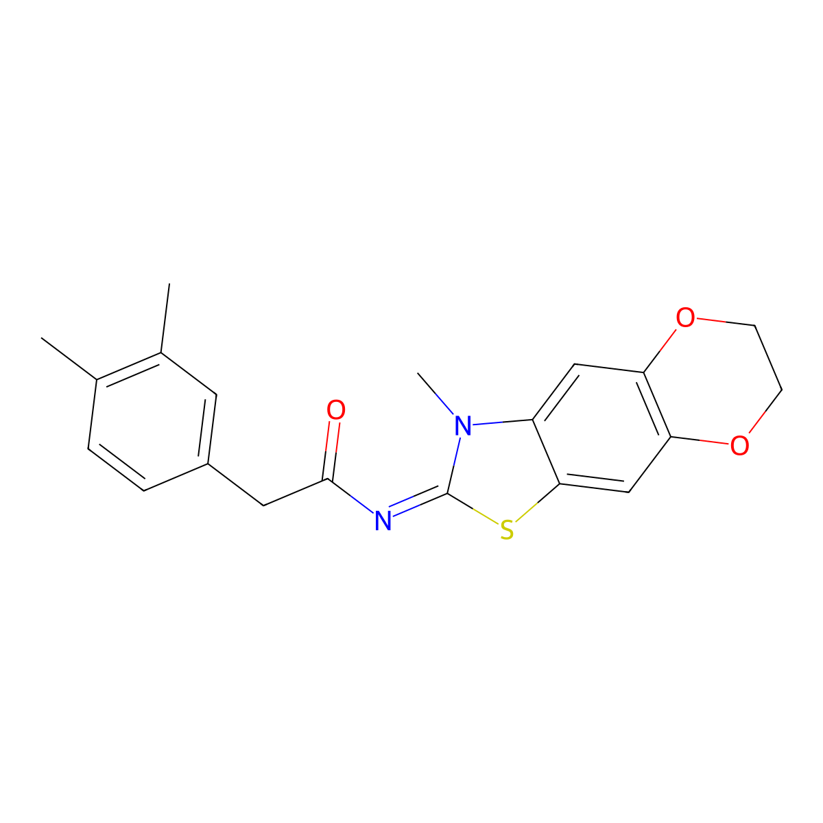 2-(3,4-dimethylphenyl)-N-{6-methyl-10,13-dioxa-4-thia-6-azatricyclo[7.4.0.0^{3,7}]trideca-1,3(7),8-trien-5-ylidene}acetamide molecular structure, CAS 1005942-20-0