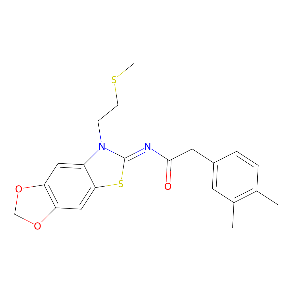 (Z)-2-(3,4-dimethylphenyl)-N-(7-(2-(methylthio)ethyl)-[1,3]dioxolo[4',5':4,5]benzo[1,2-d]thiazol-6(7H)-ylidene)acetamide molecular structure, CAS 1005943-24-7