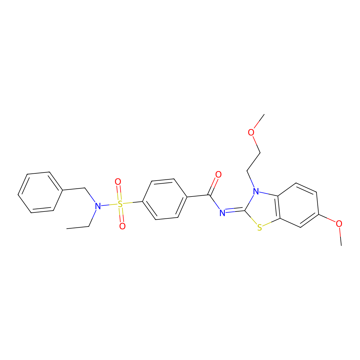 4-[benzyl(ethyl)sulfamoyl]-N-[6-methoxy-3-(2-methoxyethyl)-1,3-benzothiazol-2-ylidene]benzamide molecular structure, CAS 1005944-73-9