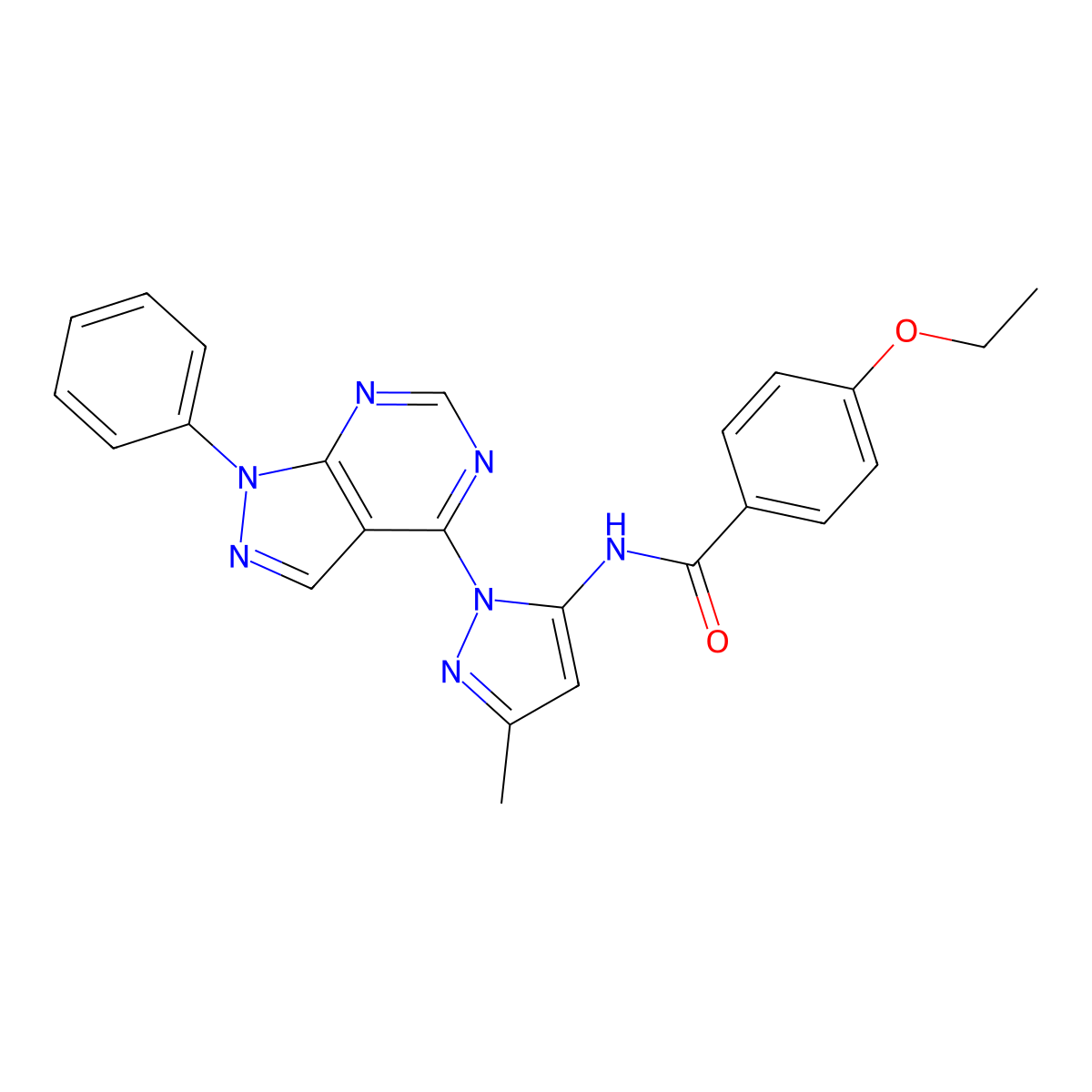 4-ethoxy-N-(3-methyl-1-{1-phenyl-1H-pyrazolo[3,4-d]pyrimidin-4-yl}-1H-pyrazol-5-yl)benzamide molecular structure, CAS 1005949-17-6