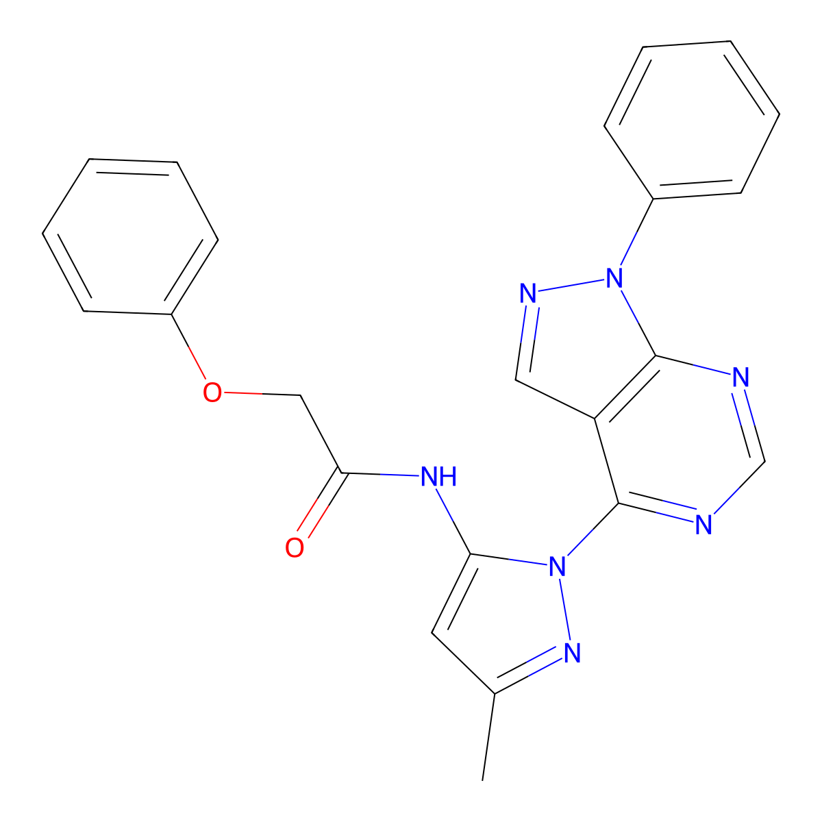 N-(3-methyl-1-{1-phenyl-1H-pyrazolo[3,4-d]pyrimidin-4-yl}-1H-pyrazol-5-yl)-2-phenoxyacetamide molecular structure, CAS 1005949-93-8