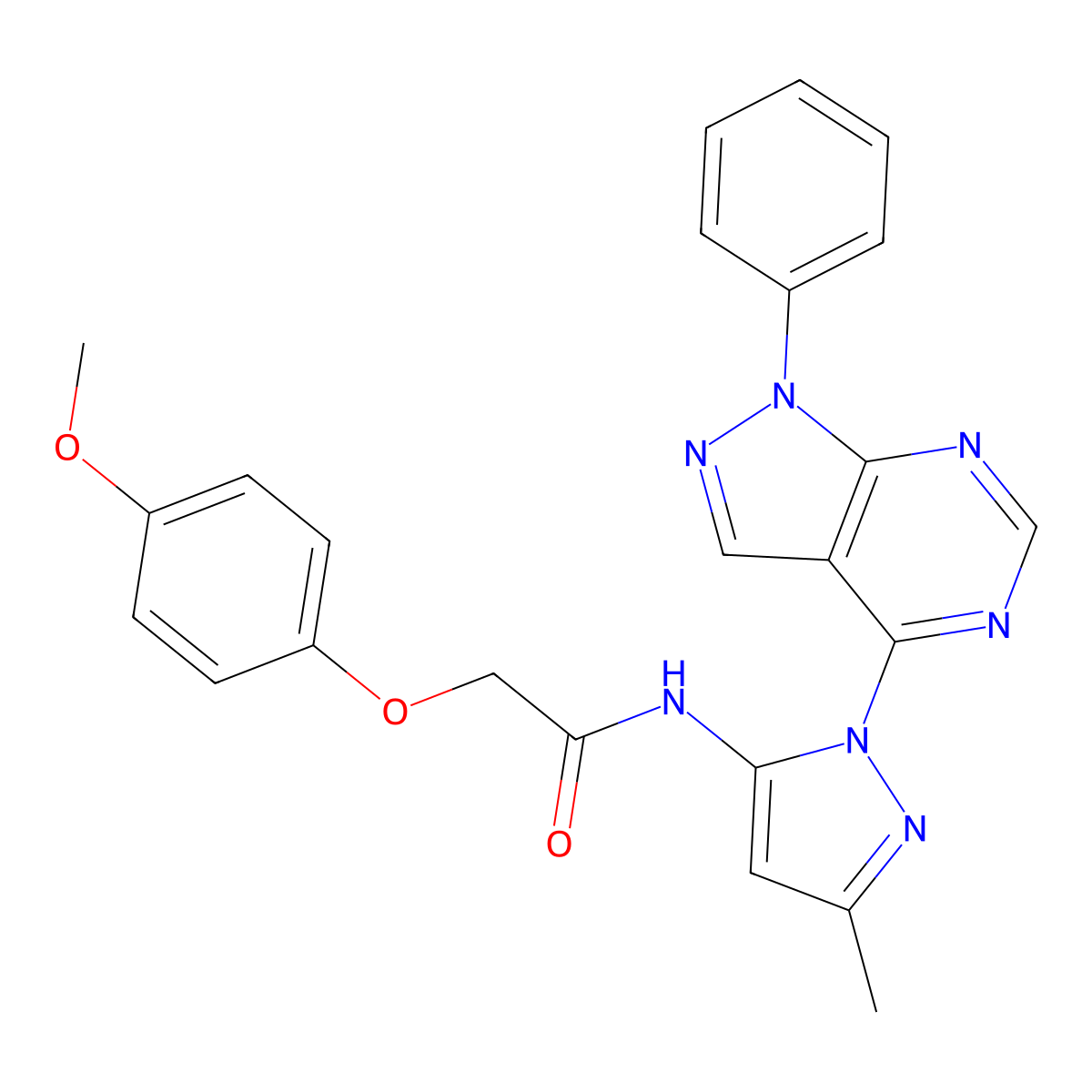 2-(4-Methoxyphenoxy)-N-(3-methyl-1-{1-phenyl-1H-pyrazolo[3,4-D]pyrimidin-4-YL}-1H-pyrazol-5-YL)acetamide molecular structure, CAS 1005950-09-3
