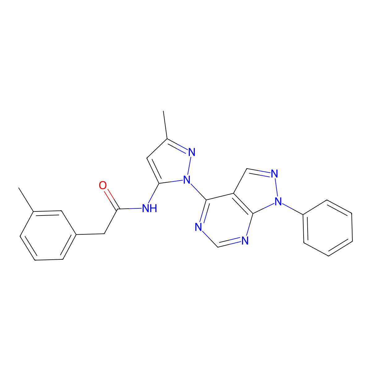 N-(3-methyl-1-(1-phenyl-1H-pyrazolo[3,4-d]pyrimidin-4-yl)-1H-pyrazol-5-yl)-2-(m-tolyl)acetamide molecular structure, CAS 1005950-41-3