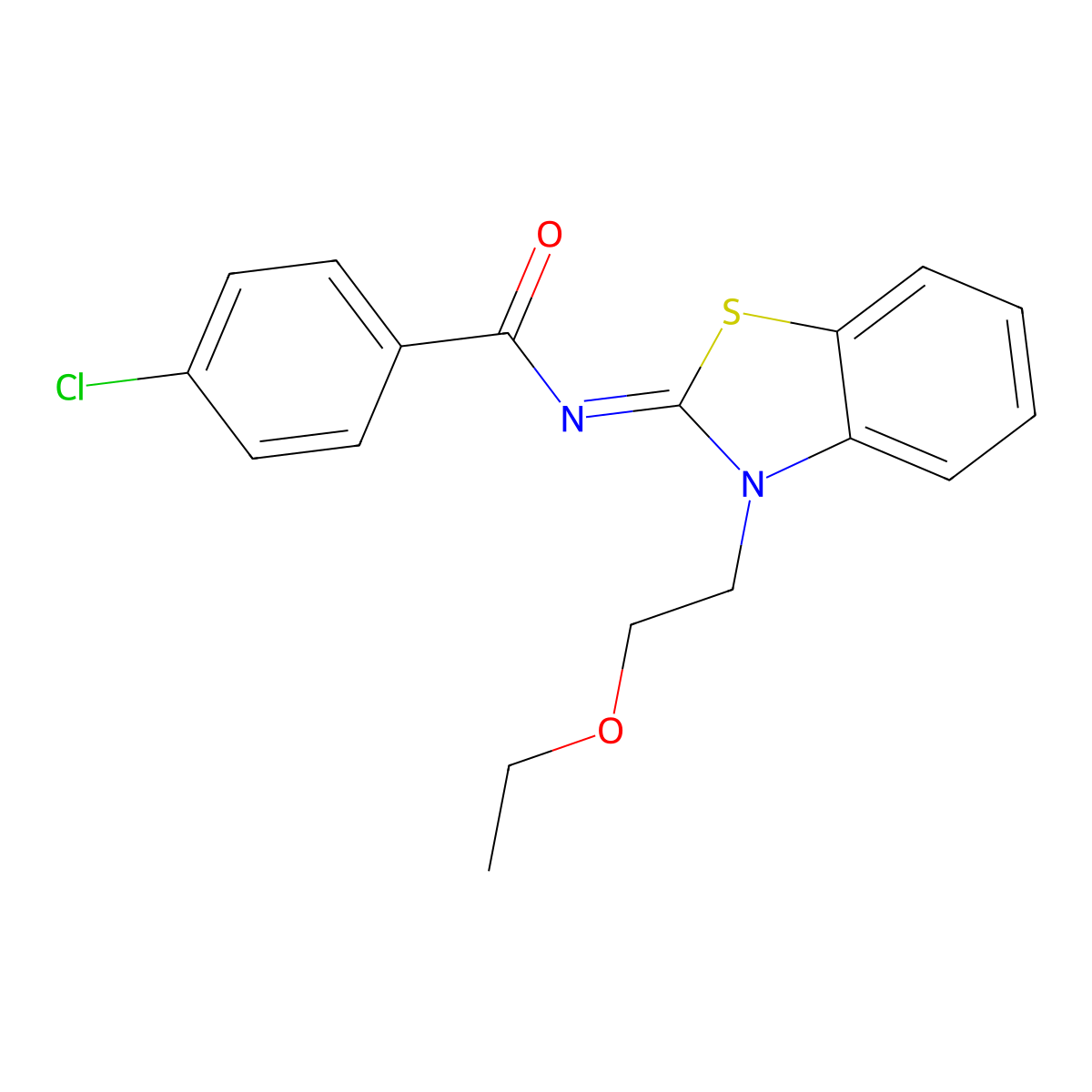 4-chloro-N-[3-(2-ethoxyethyl)-1,3-benzothiazol-2-ylidene]benzamide molecular structure, CAS 1005951-84-7