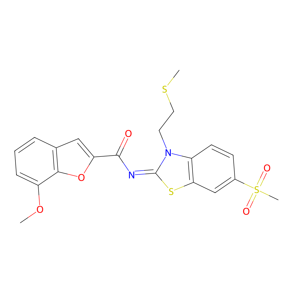 (Z)-7-methoxy-N-(6-(methylsulfonyl)-3-(2-(methylthio)ethyl)benzo[d]thiazol-2(3H)-ylidene)benzofuran-2-carboxamide molecular structure, CAS 1005952-67-9