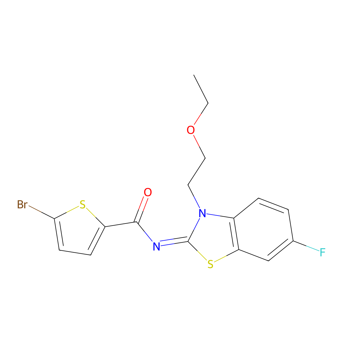 (Z)-5-bromo-N-(3-(2-ethoxyethyl)-6-fluorobenzo[d]thiazol-2(3H)-ylidene)thiophene-2-carboxamide molecular structure, CAS 1005955-80-5