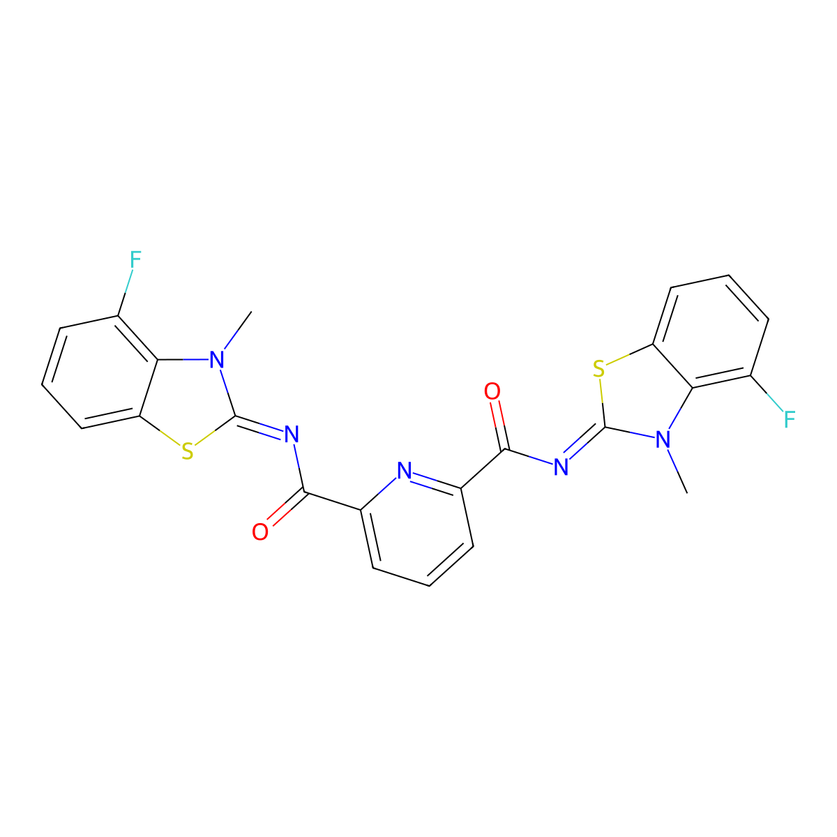 (N2Z,N6E)-N2,N6-bis(4-fluoro-3-methylbenzo[d]thiazol-2(3H)-ylidene)pyridine-2,6-dicarboxamide molecular structure, CAS 1005957-56-1