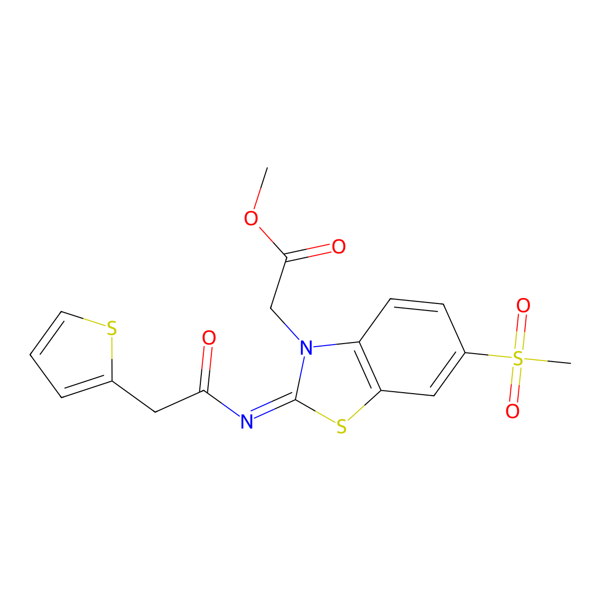 (E)-methyl 2-(6-(methylsulfonyl)-2-((2-(thiophen-2-yl)acetyl)imino)benzo[d]thiazol-3(2H)-yl)acetate molecular structure, CAS 1005958-13-3