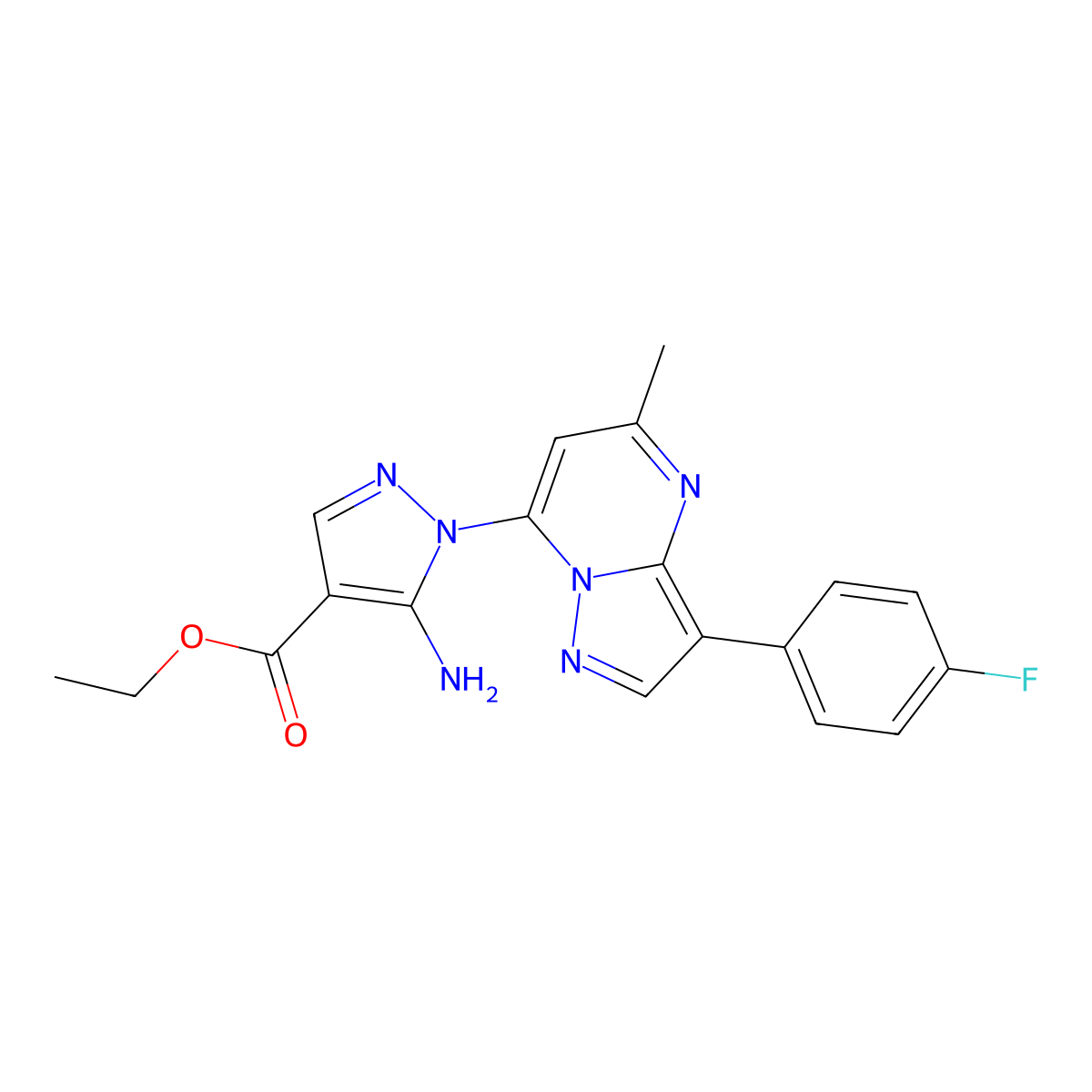 ethyl 5-amino-1-[3-(4-fluorophenyl)-5-methylpyrazolo[1,5-a]pyrimidin-7-yl]-1H-pyrazole-4-carboxylate molecular structure, CAS 1005961-81-8