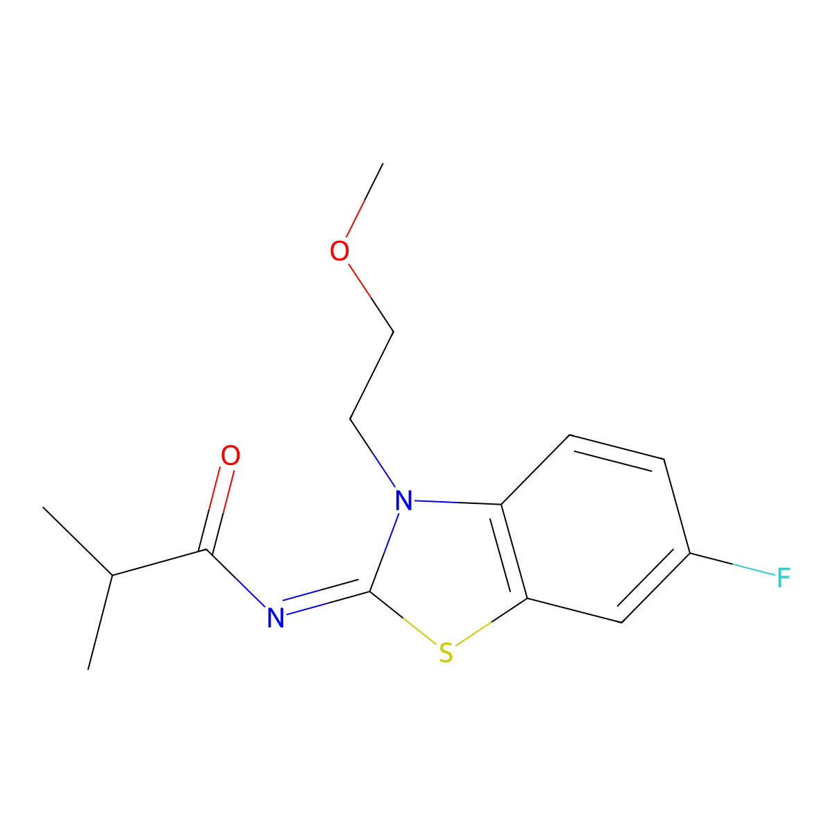 (Z)-N-(6-fluoro-3-(2-methoxyethyl)benzo[d]thiazol-2(3H)-ylidene)isobutyramide molecular structure, CAS 1005966-58-4