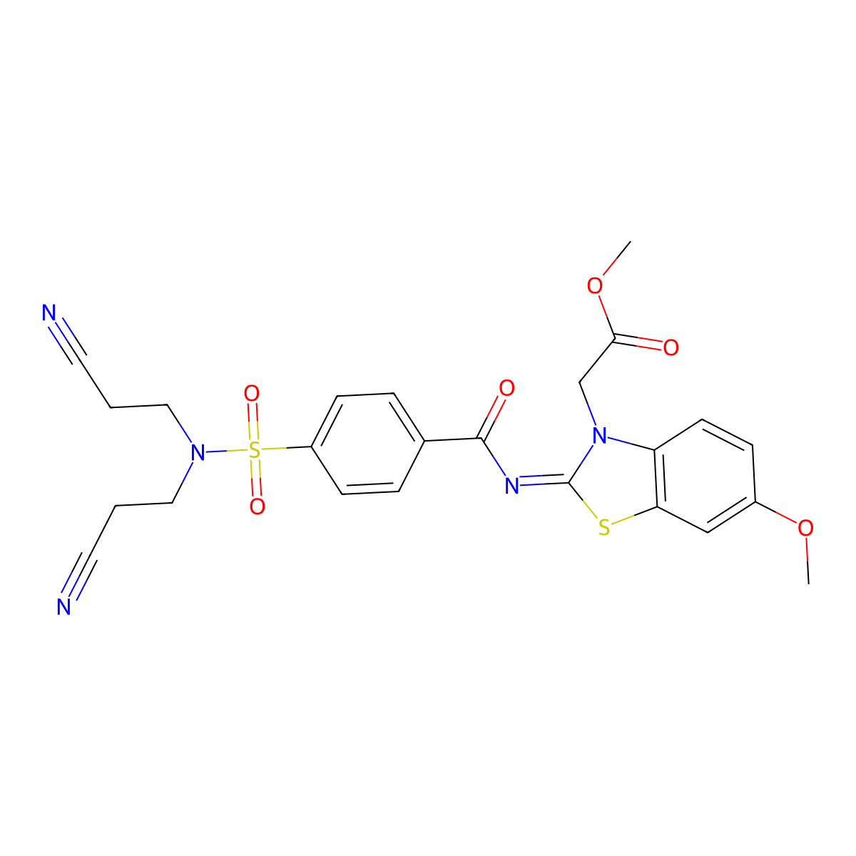 (Z)-methyl 2-(2-((4-(N,N-bis(2-cyanoethyl)sulfamoyl)benzoyl)imino)-6-methoxybenzo[d]thiazol-3(2H)-yl)acetate molecular structure, CAS 1005968-31-9