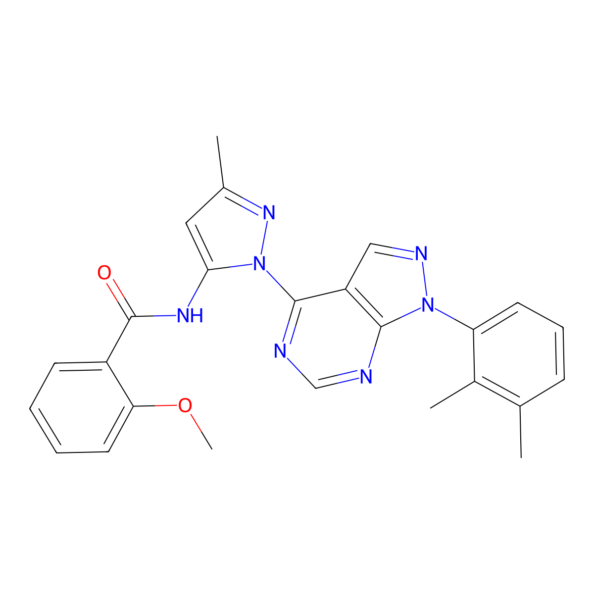 N-{1-[1-(2,3-dimethylphenyl)-1H-pyrazolo[3,4-d]pyrimidin-4-yl]-3-methyl-1H-pyrazol-5-yl}-2-methoxybenzamide molecular structure, CAS 1005974-12-8