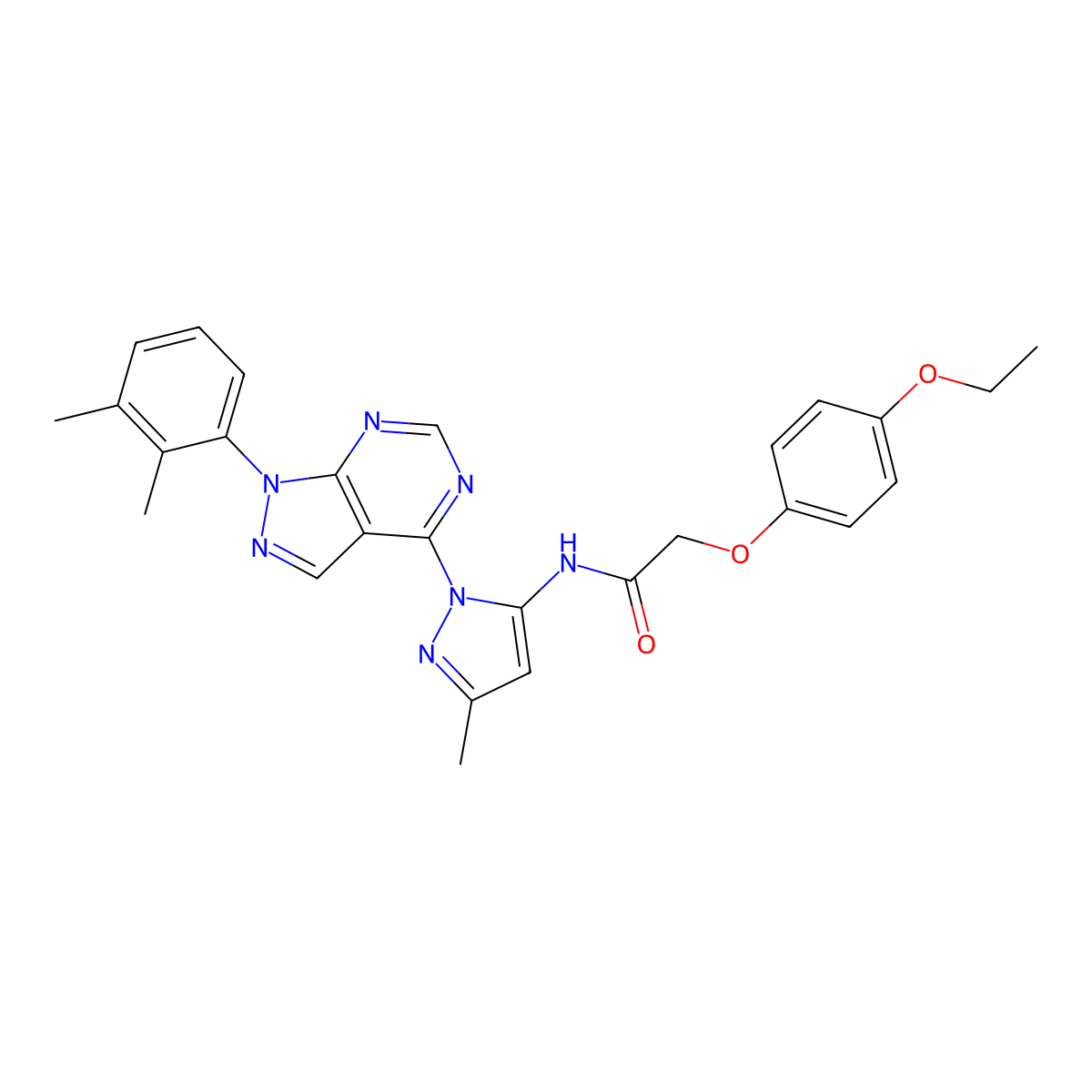 N-{1-[1-(2,3-dimethylphenyl)-1H-pyrazolo[3,4-d]pyrimidin-4-yl]-3-methyl-1H-pyrazol-5-yl}-2-(4-ethoxyphenoxy)acetamide molecular structure, CAS 1005974-92-4