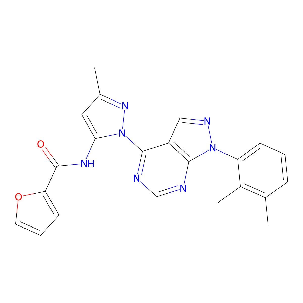 N-(1-(1-(2,3-dimethylphenyl)-1H-pyrazolo[3,4-d]pyrimidin-4-yl)-3-methyl-1H-pyrazol-5-yl)furan-2-carboxamide molecular structure, CAS 1005975-21-2