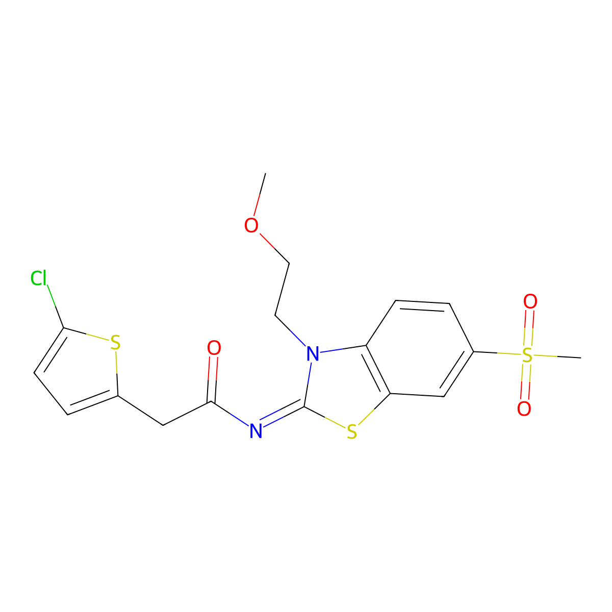 (E)-2-(5-chlorothiophen-2-yl)-N-(3-(2-methoxyethyl)-6-(methylsulfonyl)benzo[d]thiazol-2(3H)-ylidene)acetamide molecular structure, CAS 1005981-79-2