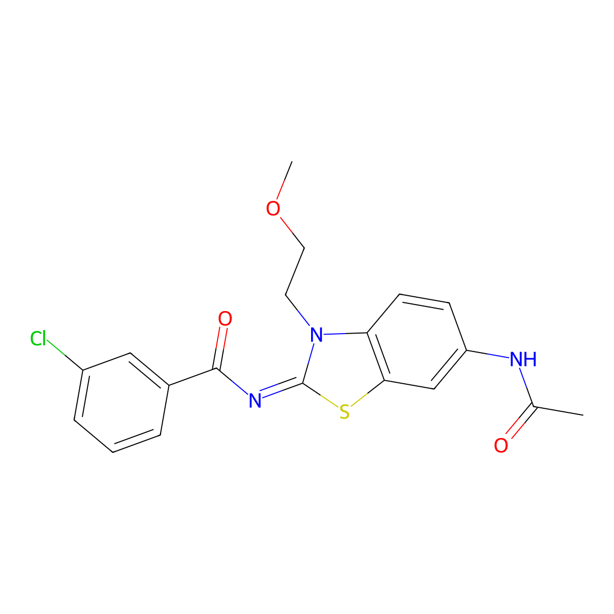 (Z)-N-(6-acetamido-3-(2-methoxyethyl)benzo[d]thiazol-2(3H)-ylidene)-3-chlorobenzamide molecular structure, CAS 1005987-21-2