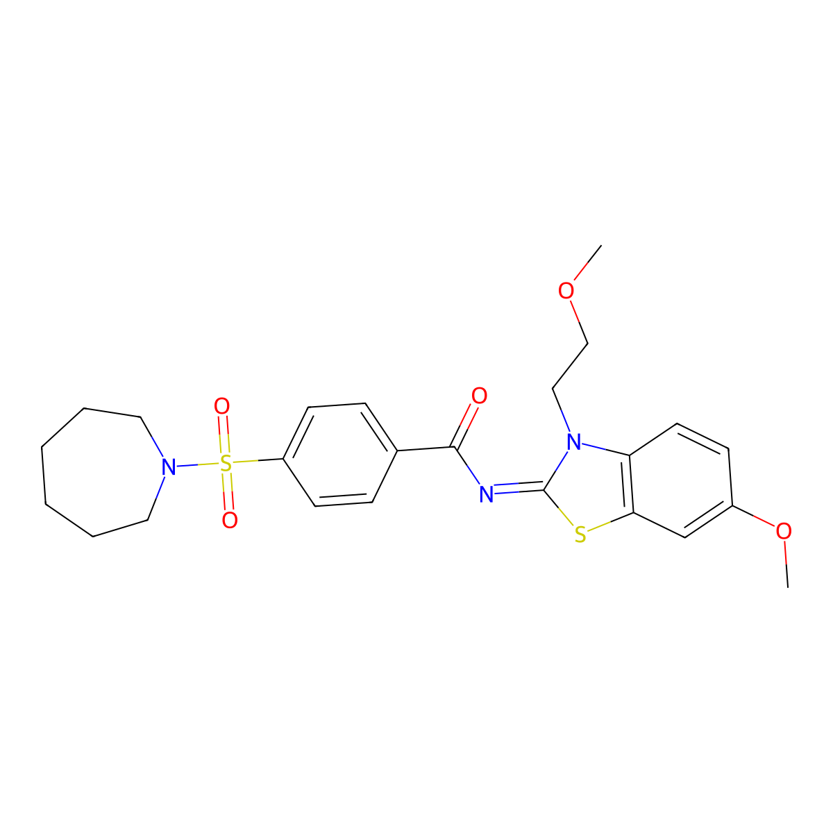 (Z)-4-(azepan-1-ylsulfonyl)-N-(6-methoxy-3-(2-methoxyethyl)benzo[d]thiazol-2(3H)-ylidene)benzamide molecular structure, CAS 1005988-94-2